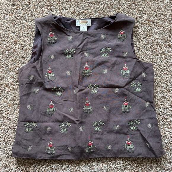Talbots Jackets & Blazers - Talbots Petites Silk/Linen Brown Pullover Sleeveless Vest sz 6 Elephants/Palm